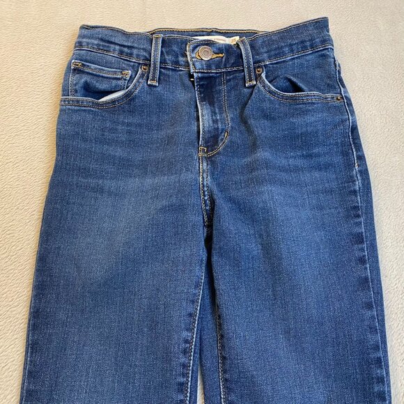 Levis Womens Jeans Size 25 25x28 724 High Rise Straight Raw Hem Stretch Denim Bl - Picture 14 of 15
